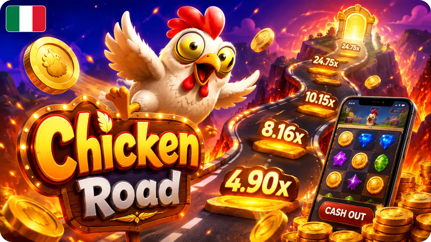 Chicken Road app con pulsante cash out su smartphone