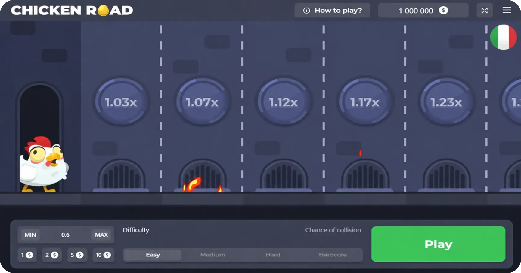 Interfaccia demo di Chicken Road con pulsante play