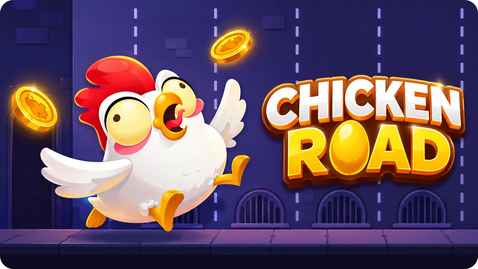 Chicken Road mascotte e logo Mascotte di Chicken Road accanto al logo del gioco